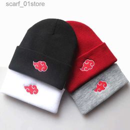 Sombreros Bufandas Conjuntos Linda Bestia Mujer Otoño Invierno Gorro Cálido Anime Akatsuki Juego de rol Nube Roja Bordado Cs Gorro de punto para hombre UnisexC24319