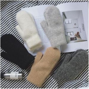 Hoeden sjaals stelt vijf vingers handschoenen dames winter houden warm plus kasjmier vaste elasticiteit zachte fl wanten imitatie bont gebreide dro dhqf4