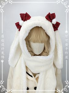 Chapeaux Foulards Ensembles Japonais lolita oreilles de lapin kawaii mignon chapeau en peluche écharpe gants triade casquette de cyclisme étudiants chapeaux d'hiver 221110