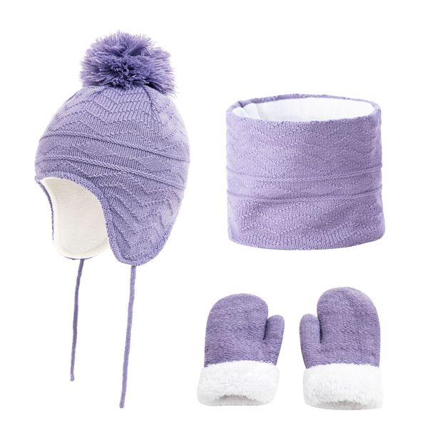 Chapeaux et écharpes pour enfants, costume trois pièces d'hiver pour enfants de 1 à 3 ans, 4 à 6 filles et garçons, en cachemire, couleurs à la mode, velours chaud, 221105