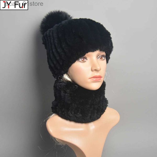 Chapeaux et écharpes Ensembles Nouvelles femmes hiver réel Rex fourrure de lapin chapeau écharpe ensembles naturel fourrure de lapin C foulards 2 pièces La chaud Rex lapin fourrure chapeau fflerL231113