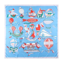 Hoeden Sjaals Sets Sets Sjaals Handmatig Handgerolde Twill Zijden Sjaal Dames Luchtballon Afdrukken Vierkante Sjaals Echarpes Femme Wrap Bandana Hijab 90cm * 90cm