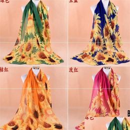 Chapeaux Foulards Ensembles Printemps Été Tournesol Écharpe Pour Femmes Plage Décor Long Cou Châle Foulards Pograph 2235 Q2 Drop Delivery 2021 Fas Dhle7