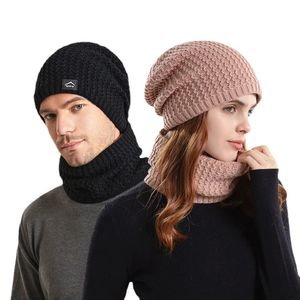 Ensembles de chapeaux et écharpes unisexe hiver bonnet chapeaux Snood ensemble chaud ondulé tricoté thermique chapeau cache-cou épaissir doublé de fourrure chapeau d'hiver écharpe pour femmes hommes 231012