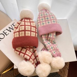 Chapeaux Foulards Ensembles Hiver Chaud Plaid Pompon Bébé Chapeau Et Écharpe Enfants Épais Doux Tricoté Foulard Accessoires Enfants Bonnet Garçons Filles 221110