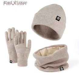 Sombreros Conjuntos de bufandas Gorro de invierno para mujer Conjunto de bufanda de redecilla Gs 3 piezas Bufandas de cuello con forro polar Cs de calavera Conjunto de redecilla de invierno Gs para hombres L231113