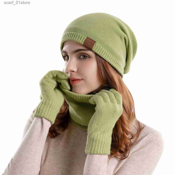 Chapeaux Foulards Ensembles Femmes Et Hommes Tricot Laine Chapeau Hiver Chapeau Chaud Bavoir Gs Costume Trois Pièces En Peluche Oreille Protecteur Foulard Gs Beanie HatL231113