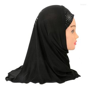 Hoeden kleine meisjes hijab cap met rhinsteen decoratie gewoon moslimhoofddoek trekt op jersey sjaal etnische sjaals islamitische tulband
