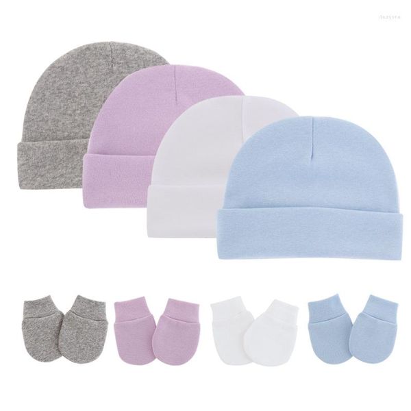 Chapeaux solides enfants coton chapeau et gants né bébé hiver chaud casquette printemps automne enfant en bas âge Beanie garçon fille ensemble 0-3m