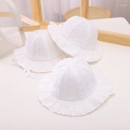 Sombreros de Color sólido para bebé, sombrero de pescador con lazos de encaje, gorras de princesa para niñas, verano, ala grande, sol, playa al aire libre, niños, gorra Fishman