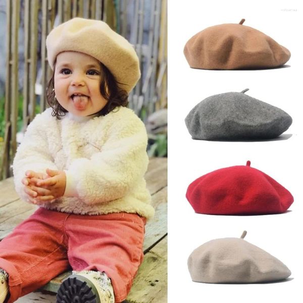 Gorros de lana lisa para niña, boina para niño, accesorios para niña, gorro de moda, material infantil de 2 a 4 años, invierno y otoño