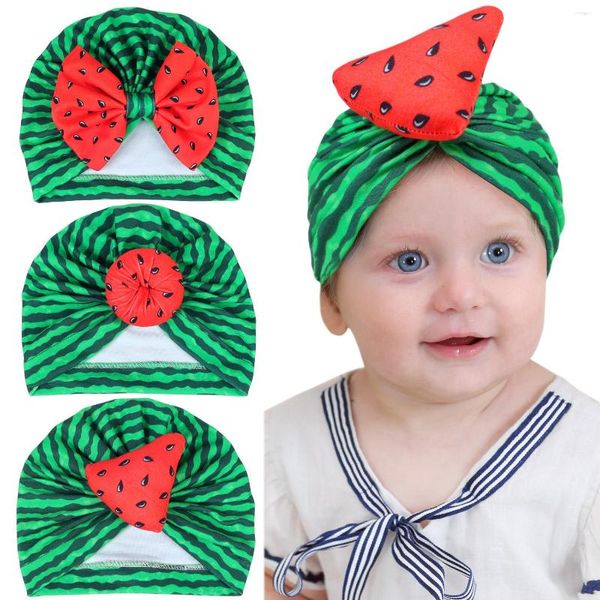 Sombreros Primavera Verano Donut Impreso Sandía Lazo Nudo Bebé Niñas Sombrero Born Infant Toddler Kids Turbante Cartoon Beanie Cap