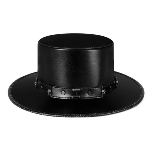 Chapeaux Steampunk Plague Doctor Hat PU Cuir Noir Chapeau Plat pour Halloween Cosplay