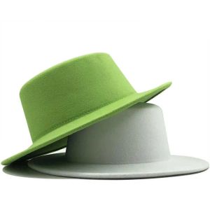 Hoeden gierige eenvoudige vrouwen wol vilt witte brede rundervoeders voor bruiloftsfeest kerk varkensvlees taart fedora hoed floppy derby triby hoeden 0103