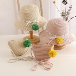 Hüte Sommer Baby Bogen Atmungsaktiver Hut Stroh Handtasche Taschen Set Frauen Mädchen Sonnenblende Anti-UV Panama Eltern-Kind