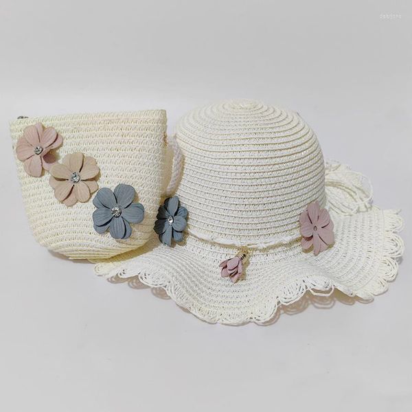 Chapeaux été fille mignon fleur chapeau de paille pour enfants Protection solaire et sac réglable en plein air nager plage piscine accessoires de mode