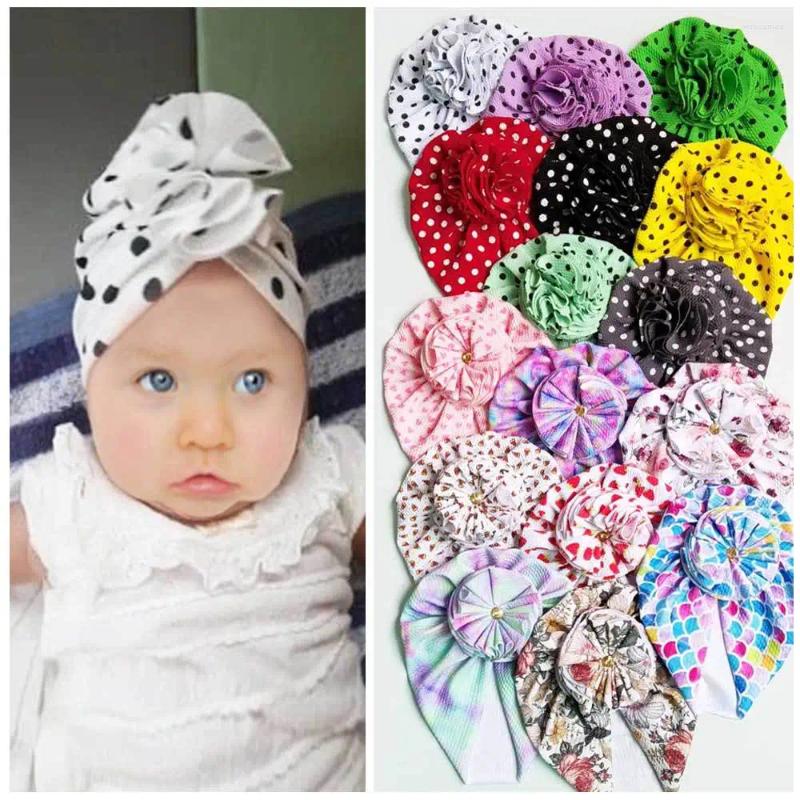 Hats Sunflower Dot Print Baby Hat 0-2T Polyester Seersucker Tie Dye Toddler Born Cap Bonnet Headwraps Kids Beanies