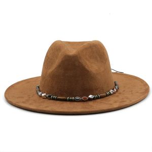 Hoeden Brede Rand Hoeden Emmer Mode Dames Heren Pork Pie Hoed Papa Suède Platte Fedora Dame Gentleman Gambler Panama Trilby Met band Maat 58C