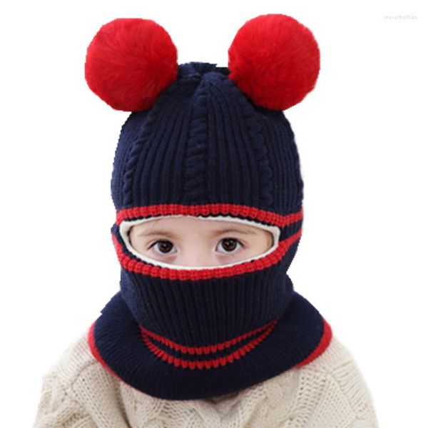 Chapeaux D'hiver Bébé Avec Des Boules De Pompon Crochet Chapeau Écharpe À Capuche Enfants Casquettes Col Automne Enfants