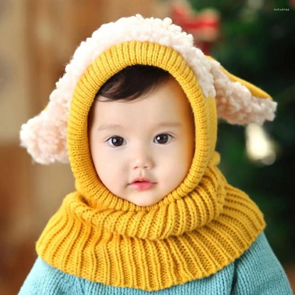 Chapeaux d'hiver en forme de chiot pour bébé, bonnet confortable, bavoir tricoté, mignon, chaud pour l'extérieur, pour enfants