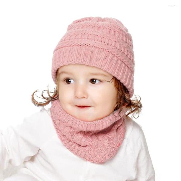 Chapeaux d'hiver pour filles, bébés garçons, bonnets tricotés pour enfants, calotte épaisse, écharpe chaude pour le cou des tout-petits