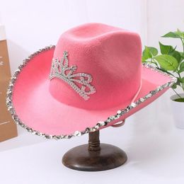 Hoeden Winter Vrouwen Kroon Western Cowboy Hoed Veren Hoofdtooi Pailletten Zomen Roze Dames Versieren