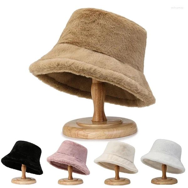 Sombreros de mujer cálido cubo versátil espesar Panamá señora Otoño Invierno al aire libre Color sólido Estilo coreano gorra de pescador de felpa sombrero