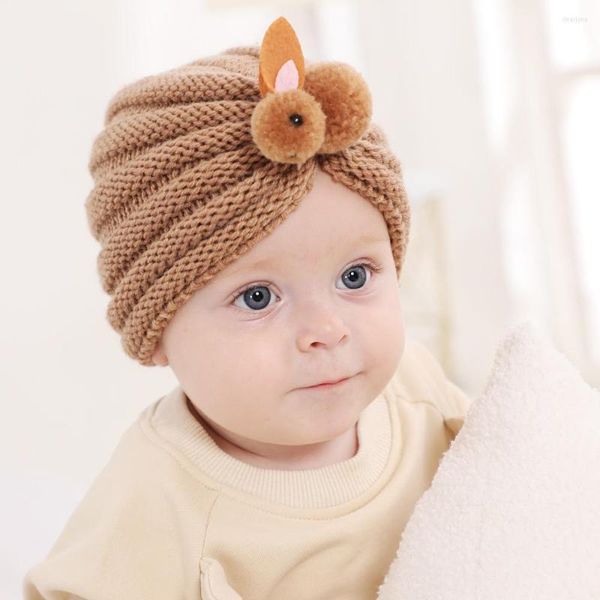 Gorros de lana de punto para bebé, gorro turbante para mantener el calor, gorro para niños de Color sólido, gorros para niños de otoño e invierno