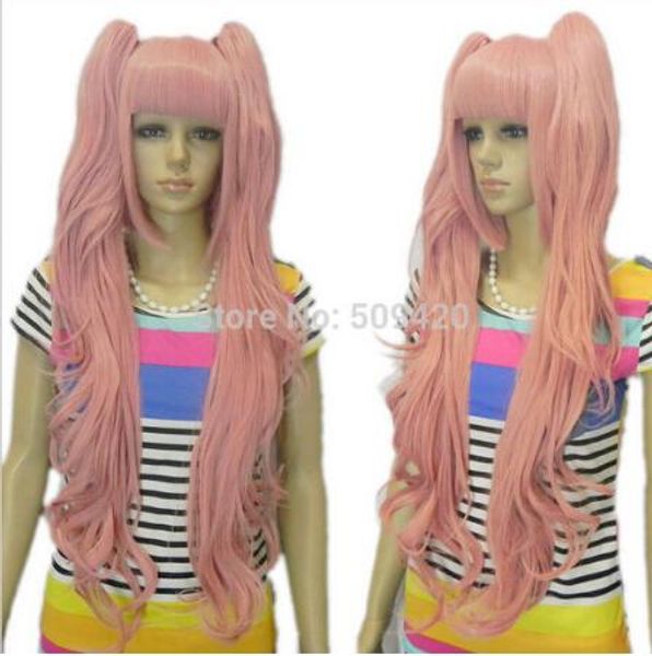 Livraison gratuite +++++ Hatsune Miku longue rose deux queue de cheval dame cosplay fête cheveux bouclés perruque nouveau