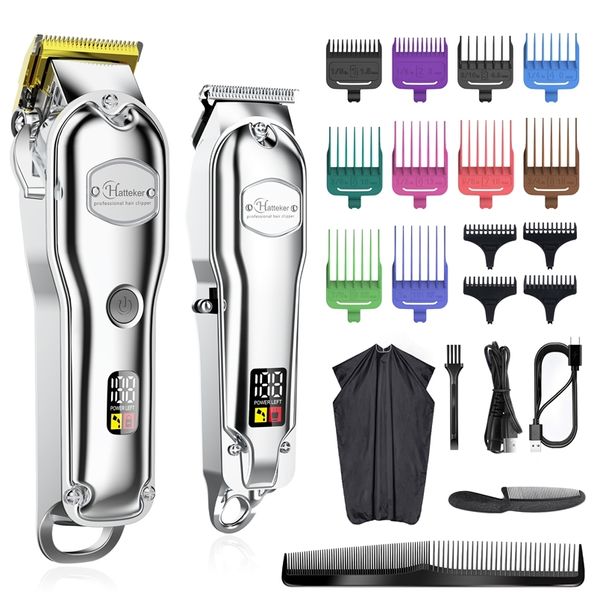 Hatteker professionnel coupe-cheveux Mans Clipper Set métal électrique sans fil tondeuse pour barbier écran LCD dressing 220712