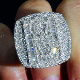 Haute conception personnalisée Pass diamant testeur Baguette Moissanite argent lettre Bague glacée Hip Hop Bague bijoux fins pour hommes