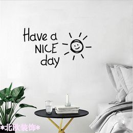 Heb een mooie dag zon Muursticker woonkamer slaapkamer Woondecoratie Decals Art Engels alfabet Stickers behang