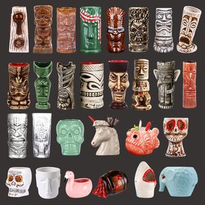 Hawaii Ceramic Mug Creative Tail Cup Easter Island Tiki Mugs Halloween Gift For Bar Tool 230607