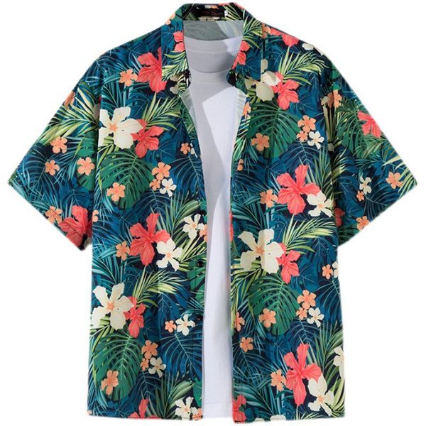 Hawaii Floral Casual Shirts Men Slim Fit Short Robe Shirt Shirt Designer Shirts Summer Fashion Outwear plage Hawaiian Breathable Tshirts Tees Vêtements