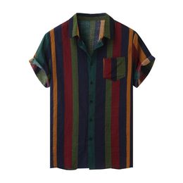 Hawaii mannen shirt blouse multicolor strepen losse korte mouw casual knoppen katoen strand shirt heren camisas para hombre s3xl 220527