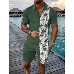 Hawaii Men Tracksuit 3D PREST PLAQUE POLO POLO Shorts Set 2 pièces Pantalons de chemises courtes surdimensionnées Mans Set SetS Vêtements 240409