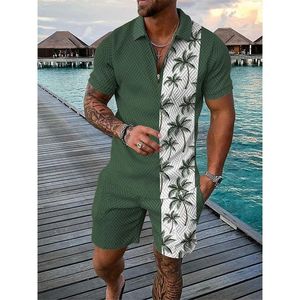 Hawaii Men Tracksuit 3D PRACK PLACE Polo Shirts Shorts 2 pièces Pantalons de chemises courtes surdimensionnées MANS SEITS Vêtements 240329