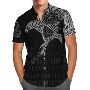 Hawaii Shirt Hawaiiaans Strand Zomer Mode Korte Mouw Viking Tattoo Gedrukt 3d Heren Harajuku Tee Hip Hop Shirts Casual294F