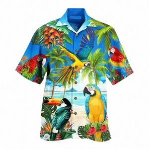 Chemises graphiques de perroquet de plage hawaïenne pour hommes, vêtements Fi Hawaii Cocut arbre Animal imprimé en 3D à manches courtes Vacati Tops t73j #