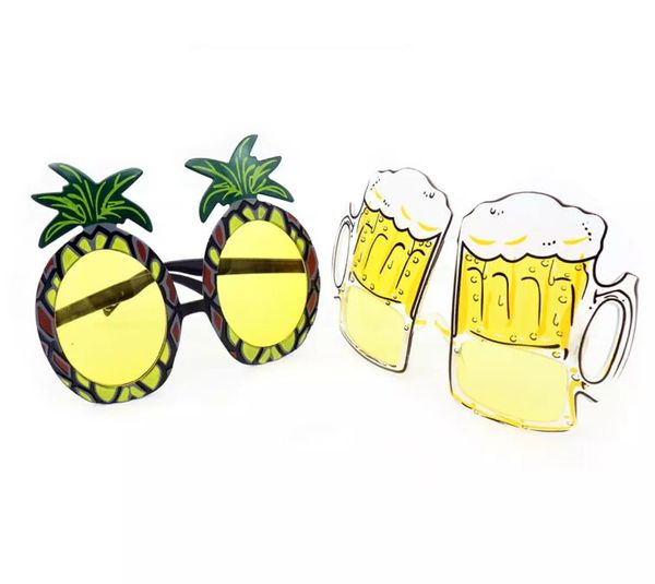 Lunettes de soleil de plage hawaïennes en forme d'ananas, verres à bière jaunes, robe fantaisie de fête de poule, cadeau d'halloween amusant, à la mode