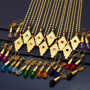 Hawaiiaanse kralenbal sieraden sets 14K geel gouden kruis hanger kettingen gekleurde kristal oorbellen guam micronesia chuuk pohnpei