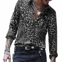 Chemises hawaïennes de luxe à imprimé léopard de haute qualité pour hommes, chemises à simple boutonnage, décontractées, imprimé camouflage, manches Lg, hauts pour hommes E7cl #