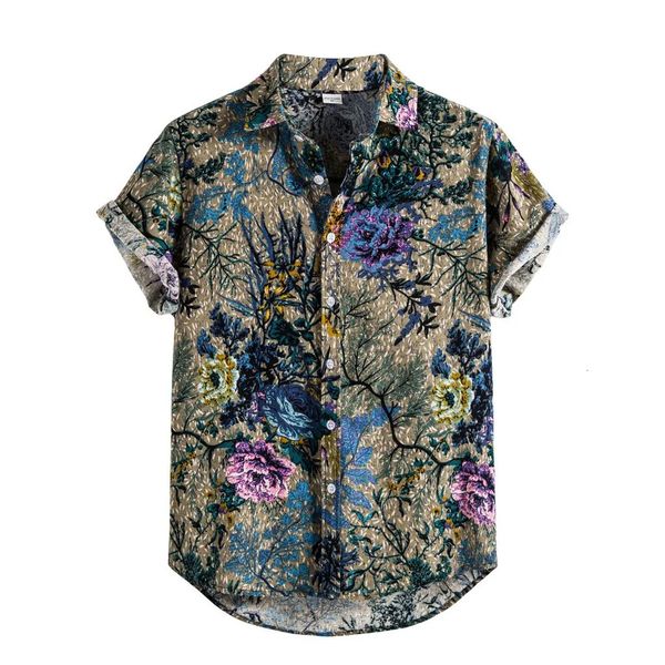 Hawaiian Floral Tropical Shirts Men Dazn Tops Summer Summer Casual Short Sleeve Button Chemise Loose Vacation Beach Blusas 240403