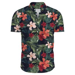 Camisas de Men Casual de Flower de Hawai, estampado con manga corta para ropa de moda coreana Tops de gran tamaño Venta Floral 240415