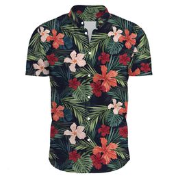 Camisas de Men Casual de Flower de Hawai, estampado con manga corta para ropa de moda coreana Tops de gran tamaño Venta Floral 240418