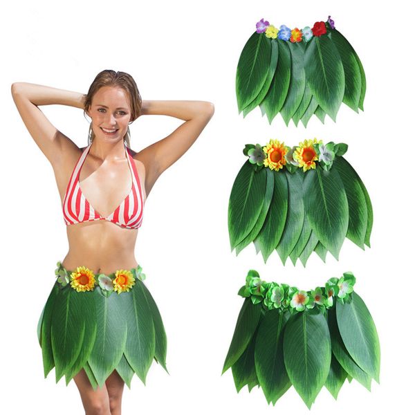 Hawaiian Herbe Jupes Soie Artificielle Feuilles Vertes Hula Jupe Costume Patry Décorations Enfants Enfants Adulte Hula Show Jupe Robe De Danse