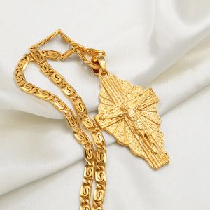 Hawaiian Luxury Cross Pendant Chain 14K Yellow Gold Designer kettingen Men Women Women Micronesia Chuuk Marshall Guam Sieraden Crosses Kxln