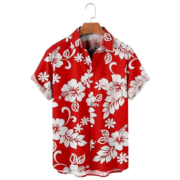Hawaiian Male Social Floral Shirt For Blouse Men 3d Camisas Casuais Print Slim Fit Mens Street Casual Short Skeve Vêtements 240428