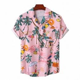 Chemise hawaïenne pour hommes Plage Cocut Tree Print Vêtements pour hommes à manches courtes Fi Revers Butt Top T-shirt 2023 Nouvelle chemise pour hommes a3jd #