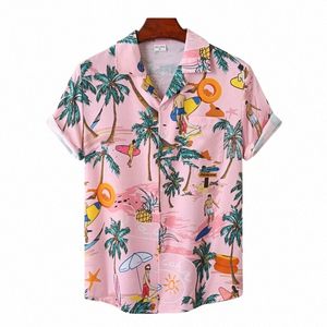 Hawaiiaanse Mannen Shirt Strand Cocut Boom Print Korte Mouw Herenkleding Fi Revers Butt Top T-shirt 2023 Nieuwe shirt Voor Mannen a3jd #